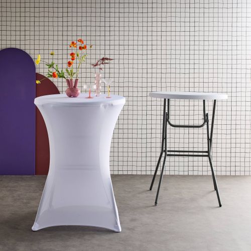 Lot De 2 Tables Hautes De Réception – Gala – Mange Debout. Pliables. Ø80 cm X 110 cm +  2 Housses