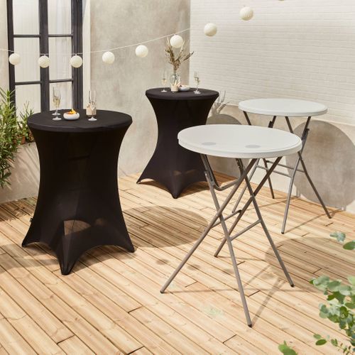 Lot De 2 Tables Hautes De Réception – Gala – Mange Debout. Pliables. Ø80 cm X 110 cm + 2 Housses
