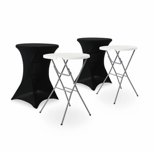 Lot De 2 Tables Hautes De Réception – Gala – Mange Debout. Pliables. Ø80 cm X 110 cm + 2 Housses