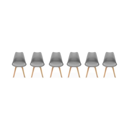 Lot De 6 Chaises Scandinaves. Pieds Bois De Hêtre. Chaises 1 Place. Gris