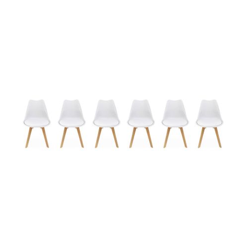Lot De 6 Chaises Scandinaves. Pieds Bois De Hêtre. Chaises 1 Place. Blancs
