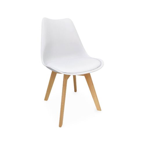 Lot De 6 Chaises Scandinaves. Pieds Bois De Hêtre. Chaises 1 Place. Blancs