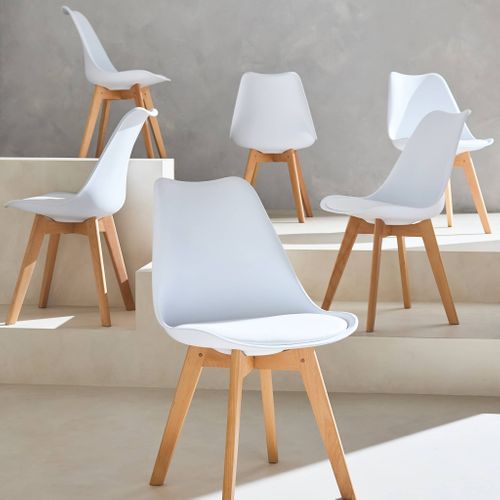Lot De 6 Chaises Scandinaves. Pieds Bois De Hêtre. Chaises 1 Place. Blancs