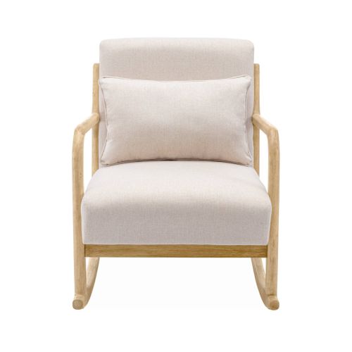 Fauteuil à Bascule Design En Bois Et Tissu. 1 Place. Rocking Chair Scandinave. Beige