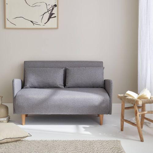 Canapé Convertible En Tissu - Panam - 2 Places Scandinave. Pieds Bois Clair. Gris Clair. Banquette.