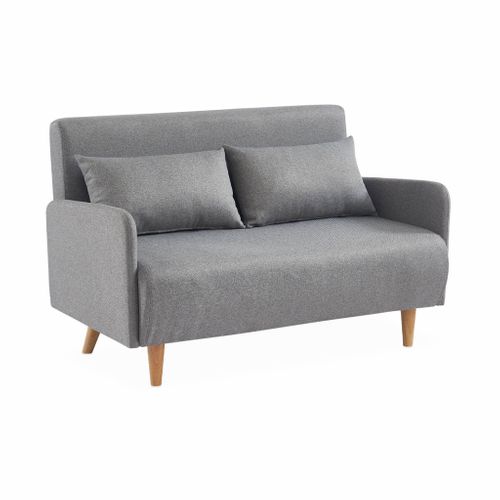 Canapé Convertible En Tissu - Panam - 2 Places Scandinave. Pieds Bois Clair. Gris Clair. Banquette.