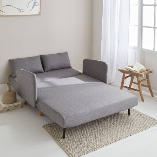 Canapé Convertible En Tissu - Panam - 2 Places Scandinave. Pieds Bois Clair. Gris Clair. Banquette.