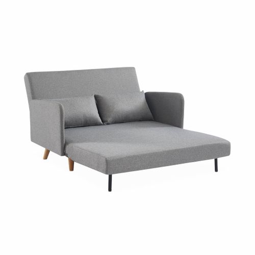 Canapé Convertible En Tissu - Panam - 2 Places Scandinave. Pieds Bois Clair. Gris Clair. Banquette.