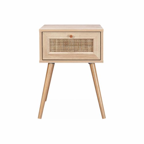 Table De Chevet Décor Bois et Cannage Avec 1 Tiroir - Bohème