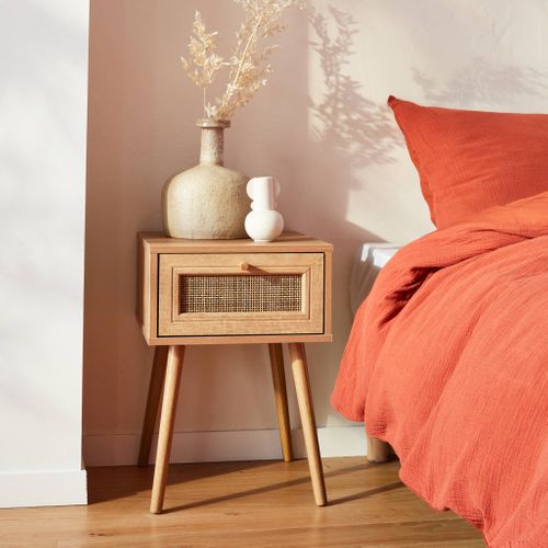 Table De Chevet Décor Bois et Cannage Avec 1 Tiroir - Bohème