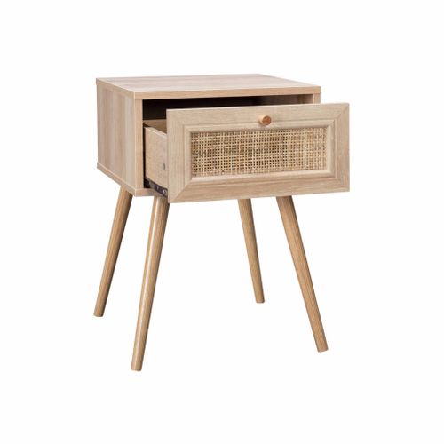 Table De Chevet Décor Bois et Cannage Avec 1 Tiroir - Bohème