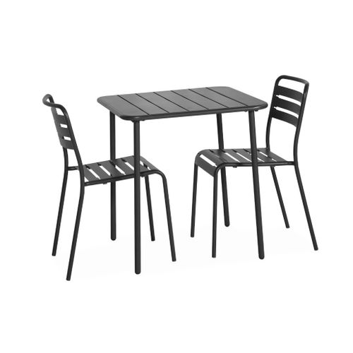Table De Jardin Métal 2 Places. Anthracite. Amelia. 70x70cm. Traitement Antirouille. Lattes Et