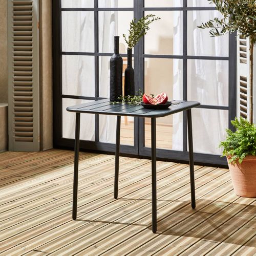Table De Jardin Métal 2 Places. Anthracite. Amelia. 70x70cm. Traitement Antirouille. Lattes Et