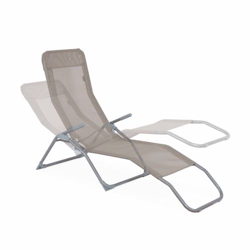 Lot De 4 Bains De Soleil Pliants - Levito Taupe - Transats Textilène 2 Positions. Chaises Longues