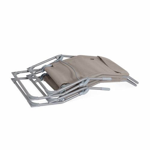 Lot De 4 Bains De Soleil Pliants - Levito Taupe - Transats Textilène 2 Positions. Chaises Longues