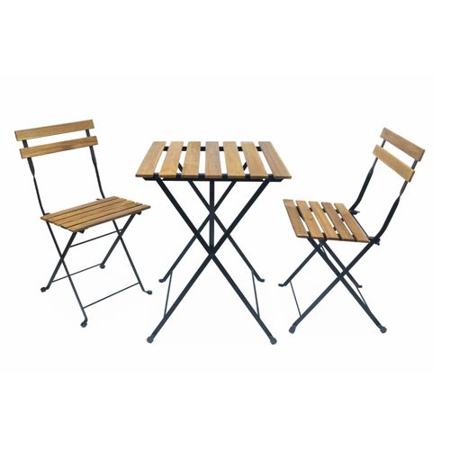 Table De Bistrot Pliante Bois D'acacia Et Métal + 2 Assises 55 X 54 Cm