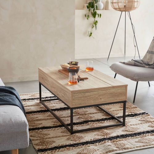 Table Basse. Loft. 1 Plateau Relevable. Deux Espaces De Rangement. L 100 Cm X L 55 Cm X H 40.5 Cm