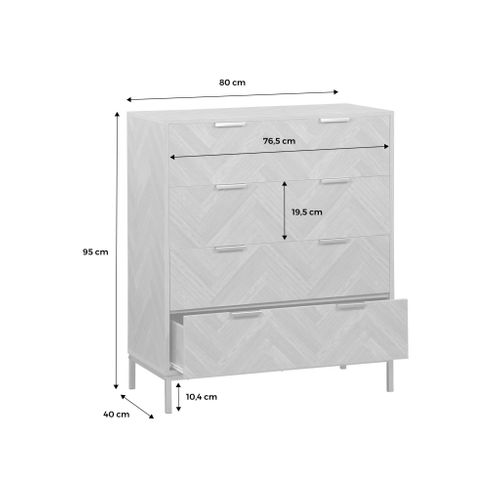 Commode Budapest. Quatre Tiroirs. Décor Chevrons L 80 X L 40 X H 95cm