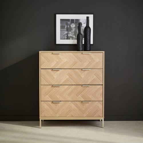 Commode Budapest. Quatre Tiroirs. Décor Chevrons L 80 X L 40 X H 95cm