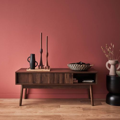 Meuble TV Décor Bois De Noyer. 2 Portes Coulissantes L 115 X L 40 X H 48cm - Linear