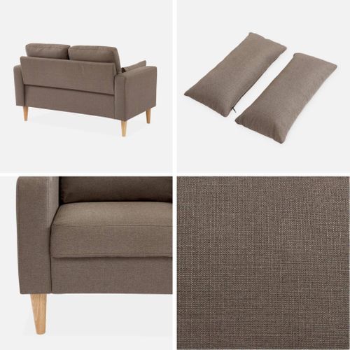 Canapé En Tissu Marron - Bjorn - Canapé 2 Places Fixe Droit Pieds Bois. Style Scandinave