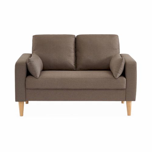 Canapé En Tissu Marron - Bjorn - Canapé 2 Places Fixe Droit Pieds Bois. Style Scandinave