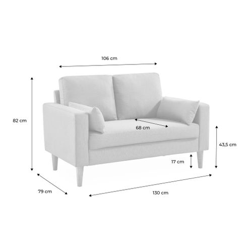 Canapé En Tissu Marron - Bjorn - Canapé 2 Places Fixe Droit Pieds Bois. Style Scandinave