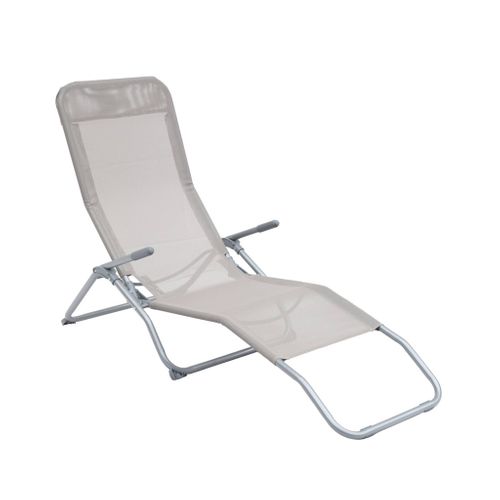 Lot De 2 Bains De Soleil Pliants - Levito Gris Taupe- Transats Textilène 2 Positions. Chaises