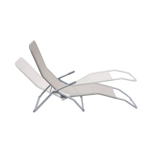 Lot De 2 Bains De Soleil Pliants - Levito Gris Taupe- Transats Textilène 2 Positions. Chaises
