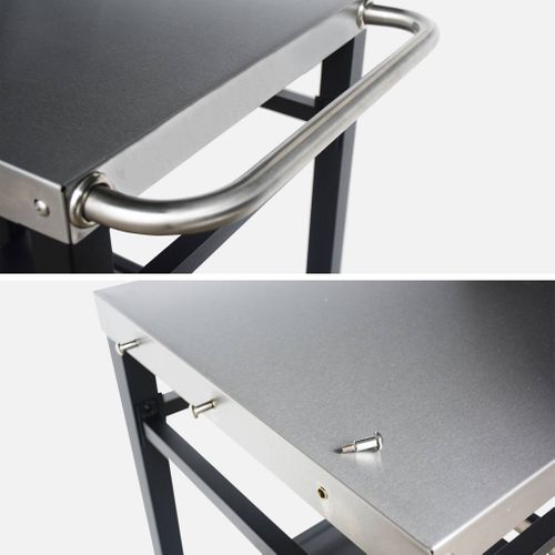 Desserte De Barbecue En Acier 88 Cm Avec Roues Et Poignée. Noir. L 88 X L 58 X H 82.8cm