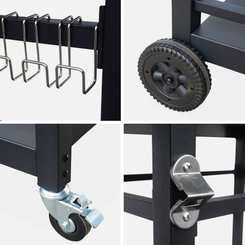 Desserte De Barbecue En Acier 88 Cm Avec Roues Et Poignée. Noir. L 88 X L 58 X H 82.8cm