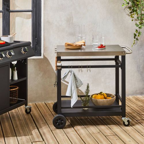 Desserte De Barbecue En Acier 88 Cm Avec Roues Et Poignée. Noir. L 88 X L 58 X H 82.8cm