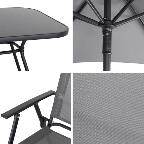 Table De Jardin Acier Avec Parasol + 6 Assises. Anthracite. Structure Acier Avec Revêtement Anti