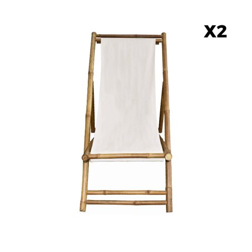 Lot De 2 Chiliennes En Bambou. Toile Naturelle Polyester Et Coton. Davao L110 X P60 X H94cm