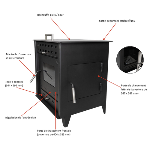 Poêle à Bois Hugo 9 - Bûches 50cm