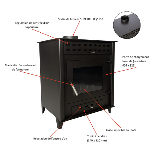 Poêle à Bois Luna 9 - Bûches 50cm