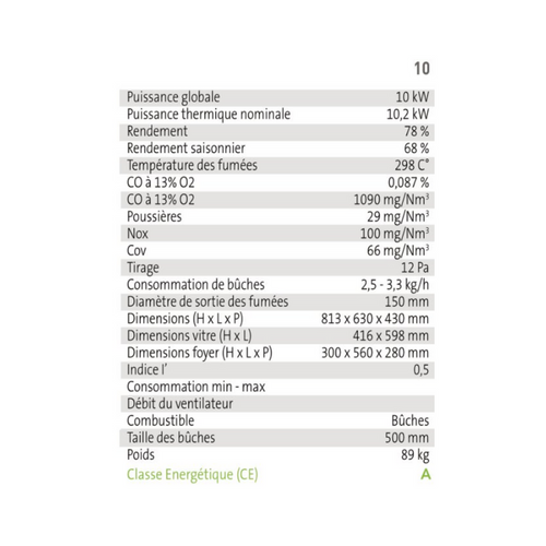 Poêle à Bois Daniela 10 - Bûches 50cm