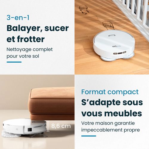 Robot Aspirateur Laveur Connecté Eziclean® All In One Z15 Pro Ultimate
