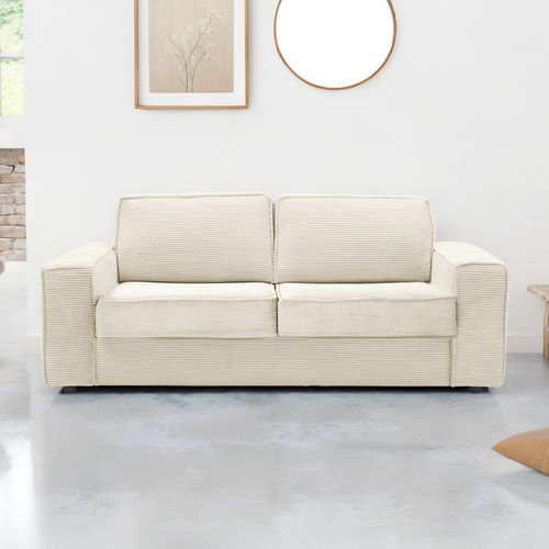 Canapé Convertible 3 Places En Velours Côtelé Beige - Ouverture Express - Dario