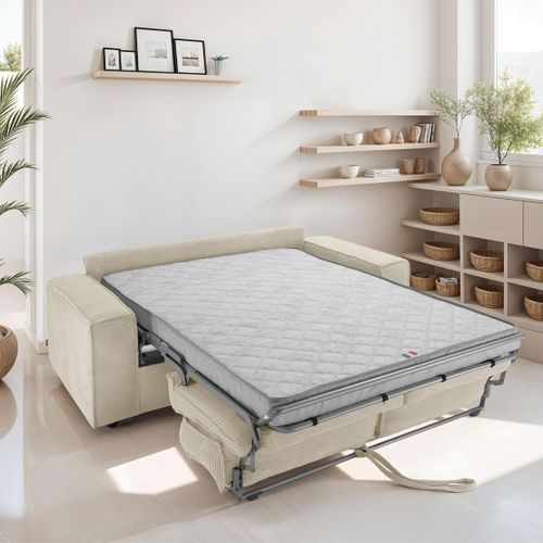 Canapé Convertible 3 Places En Velours Côtelé Beige - Ouverture Express - Dario