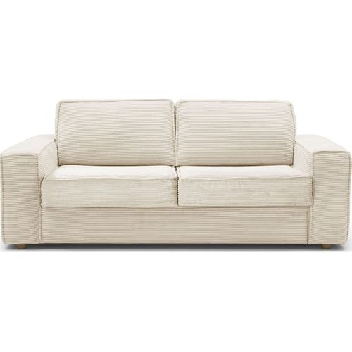 Canapé Convertible 3 Places En Velours Côtelé Beige - Ouverture Express - Dario