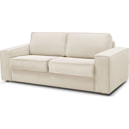 Canapé Convertible 3 Places En Velours Côtelé Beige - Ouverture Express - Dario