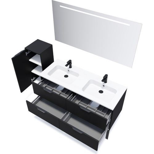Meuble De Salle De Bain Double Vasque 140cm 4 Tiroirs Noir + Miroir - Soho