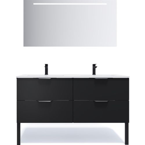 Meuble De Salle De Bain Double Vasque 140cm 4 Tiroirs Noir + Miroir - Soho