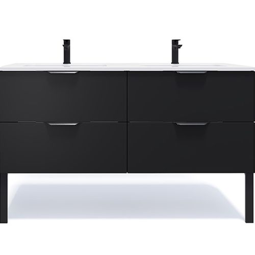 Meuble De Salle De Bain Double Vasque 140cm 4 Tiroirs Noir - Soho