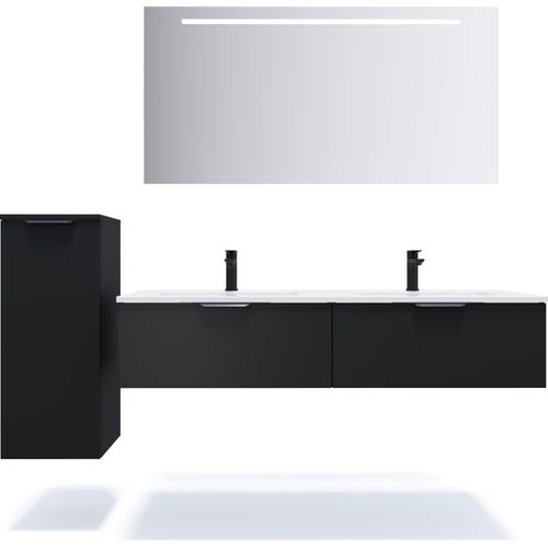 Meuble De Salle De Bain Double Vasque 140cm 2 Tiroirs Noir + Miroir - Soho