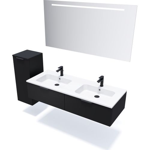Meuble De Salle De Bain Double Vasque 140cm 2 Tiroirs Noir - Soho