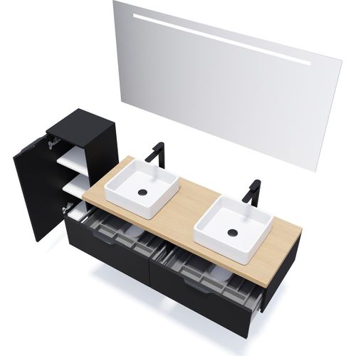 Meuble De Salle De Bain 2 Vasques Posées 140cm 2 Tiroirs Noir - Soho