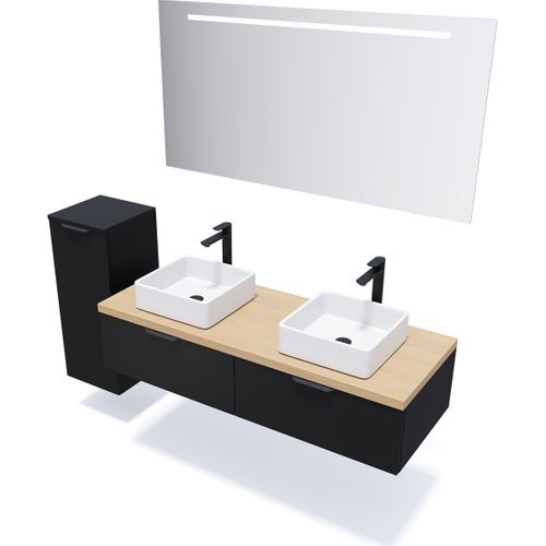 Meuble De Salle De Bain 2 Vasques Posées 140cm 2 Tiroirs Noir - Soho