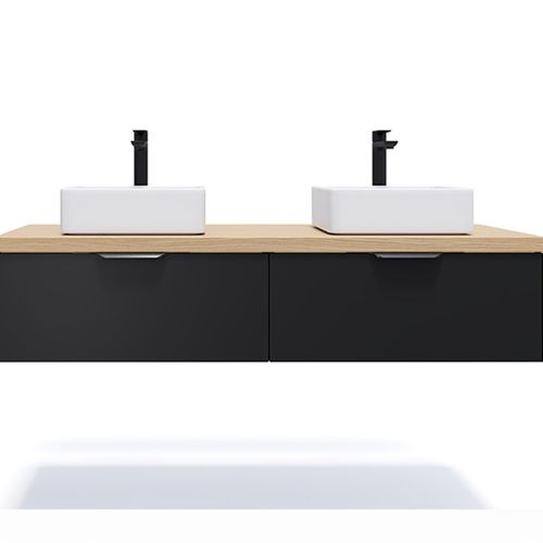 Meuble De Salle De Bain 2 Vasques Posées 140cm 2 Tiroirs Noir - Soho